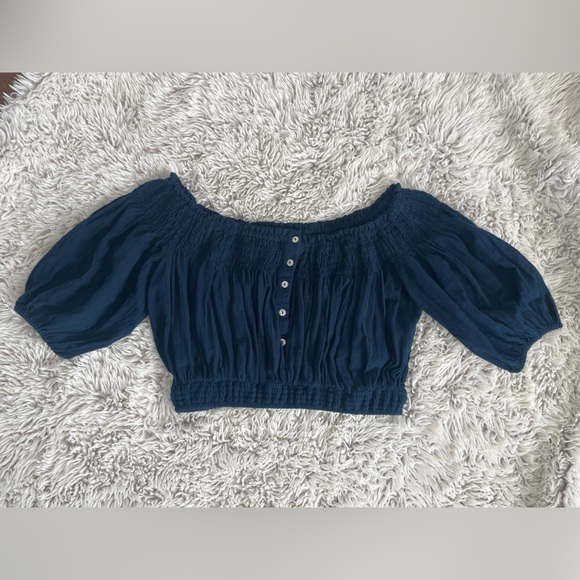 We The Free Dark Blue Off-Shoulder Blouse - Picture 4 of 7